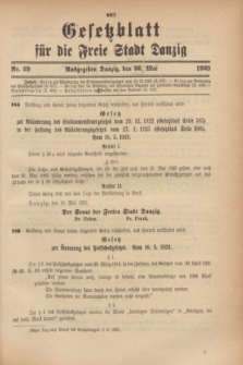 Gesetzblatt für die Freie Stadt Danzig.1923, Nr. 39 (26 Mai)