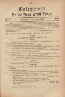 Gesetzblatt für die Freie Stadt Danzig.1923, Nr. 41 (1 Juni)