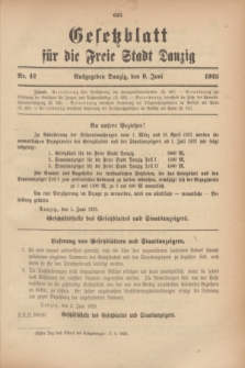 Gesetzblatt für die Freie Stadt Danzig.1923, Nr. 42 (9 Juni)