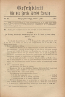 Gesetzblatt für die Freie Stadt Danzig.1923, Nr. 45 (23 Juni)