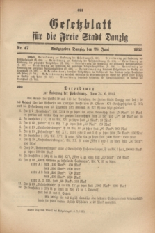 Gesetzblatt für die Freie Stadt Danzig.1923, Nr. 47 (28 Juni)