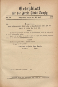 Gesetzblatt für die Freie Stadt Danzig.1923, Nr. 49 (30 Juni)