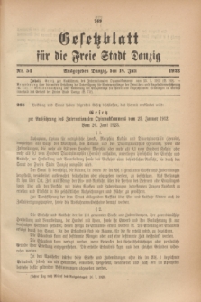 Gesetzblatt für die Freie Stadt Danzig.1923, Nr. 54 (18 Juli)