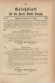 Gesetzblatt für die Freie Stadt Danzig.1923, Nr. 61 (14 August)