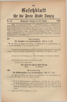 Gesetzblatt für die Freie Stadt Danzig.1923, Nr. 62 (16 August)