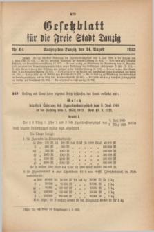 Gesetzblatt für die Freie Stadt Danzig.1923, Nr. 64 (24 August)