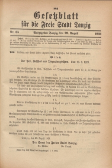Gesetzblatt für die Freie Stadt Danzig.1923, Nr. 65 (29 August)