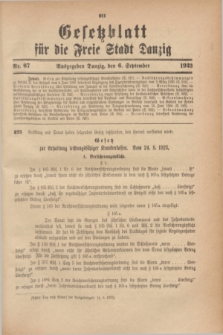Gesetzblatt für die Freie Stadt Danzig.1923, Nr. 67 (6 September)