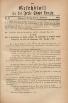 Gesetzblatt für die Freie Stadt Danzig.1923, Nr. 70 (19 September)