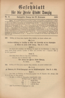 Gesetzblatt für die Freie Stadt Danzig.1923, Nr. 71 (22 September)