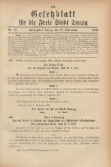 Gesetzblatt für die Freie Stadt Danzig.1923, Nr. 72 (27 September)