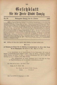 Gesetzblatt für die Freie Stadt Danzig.1923, Nr. 85 (31 October)