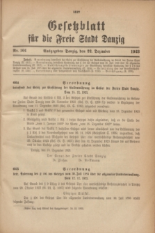 Gesetzblatt für die Freie Stadt Danzig.1923, Nr. 101 (22 Dezember)