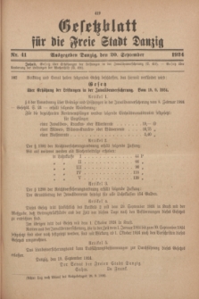 Gesetzblatt für die Freie Stadt Danzig.1924, Nr. 41 (20 September)