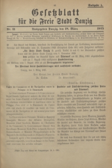 Gesetzblatt für die Freie Stadt Danzig.1925, Nr. 11 (18 März) - Ausgabe A