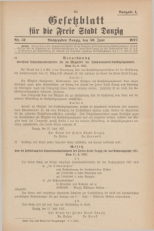 Gesetzblatt für die Freie Stadt Danzig.1927, Nr. 31 (30 Juni) - Ausgabe A