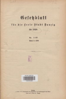 Gesetzblatt für die Freie Stadt Danzig.1928, Spis treści