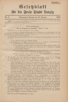 Gesetzblatt für die Freie Stadt Danzig.1928, Nr. 3 (18 Januar) - Ausgabe A