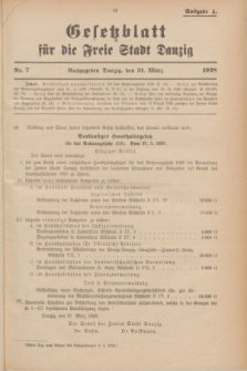 Gesetzblatt für die Freie Stadt Danzig.1928, Nr. 7 (31 März) - Ausgabe A