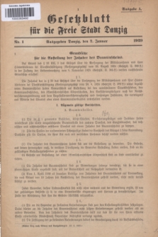 Gesetzblatt für die Freie Stadt Danzig.1929, Nr. 1 (2 Januar) - Ausgabe A