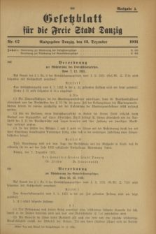 Gesetzblatt für die Freie Stadt Danzig.1931, Nr. 67 (12 Dezember) - Ausgabe A