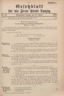 Gesetzblatt für die Freie Stadt Danzig.1932, Nr. 29 (30 April) - Ausgabe A