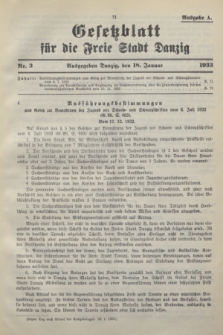 Gesetzblatt für die Freie Stadt Danzig.1933, Nr. 3 (18 Januar) - Ausgabe A