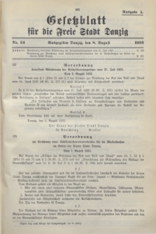 Gesetzblatt für die Freie Stadt Danzig.1933, Nr. 54 (8 August) - Ausgabe A
