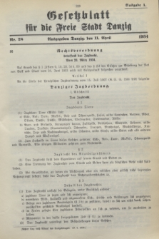 Gesetzblatt für die Freie Stadt Danzig.1934, Nr. 28 (11 April) - Ausgabe A