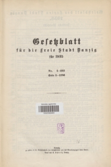 Gesetzblatt für die Freie Stadt Danzig.1935, Spis treści