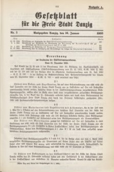 Gesetzblatt für die Freie Stadt Danzig.1935, Nr. 5 (16 Januar) - Ausgabe A