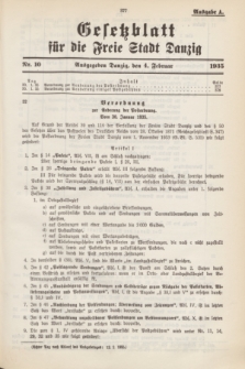 Gesetzblatt für die Freie Stadt Danzig.1935, Nr. 10 (4 Februar) - Ausgabe A