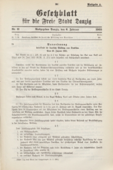 Gesetzblatt für die Freie Stadt Danzig.1935, Nr. 11 (6 Februar) - Ausgabe A