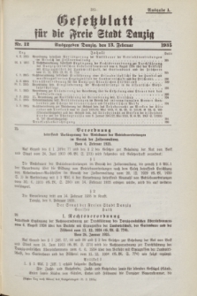 Gesetzblatt für die Freie Stadt Danzig.1935, Nr. 12 (13 Februar) - Ausgabe A