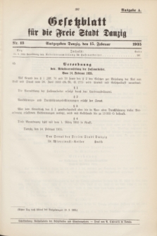 Gesetzblatt für die Freie Stadt Danzig.1935, Nr. 13 (15 Februar) - Ausgabe A