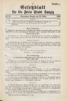 Gesetzblatt für die Freie Stadt Danzig.1935, Nr. 19 (13 März) - Ausgabe A