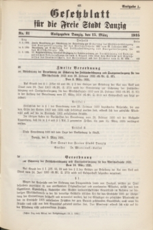 Gesetzblatt für die Freie Stadt Danzig.1935, Nr. 21 (15 März) - Ausgabe A