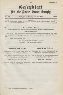 Gesetzblatt für die Freie Stadt Danzig.1935, Nr. 34 (30 April) - Ausgabe A