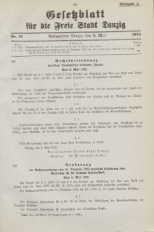 Gesetzblatt für die Freie Stadt Danzig.1935, Nr. 41 (9 Mai) - Ausgabe A