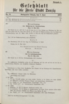 Gesetzblatt für die Freie Stadt Danzig.1935, Nr. 51 (5 Juni) - Ausgabe A