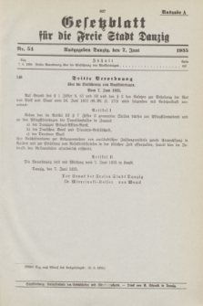 Gesetzblatt für die Freie Stadt Danzig.1935, Nr. 54 (7 Juni) - Ausgabe A