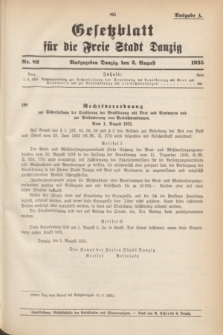 Gesetzblatt für die Freie Stadt Danzig.1935, Nr. 82 (2 August) - Ausgabe A