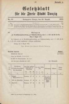Gesetzblatt für die Freie Stadt Danzig.1935, Nr. 85 (14 August) - Ausgabe A