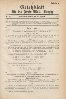 Gesetzblatt für die Freie Stadt Danzig.1935, Nr. 87 (21 August) - Ausgabe A