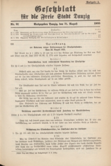 Gesetzblatt für die Freie Stadt Danzig.1935, Nr. 91 (31 August) - Ausgabe A