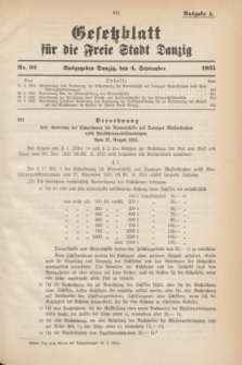Gesetzblatt für die Freie Stadt Danzig.1935, Nr. 92 (4 September) - Ausgabe A