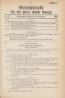 Gesetzblatt für die Freie Stadt Danzig.1935, Nr. 93 (11 September) - Ausgabe A