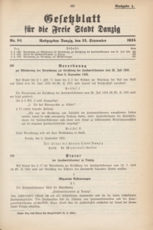 Gesetzblatt für die Freie Stadt Danzig.1935, Nr. 94 (13 September) - Ausgabe A