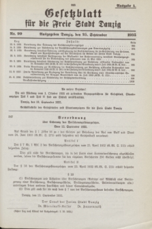 Gesetzblatt für die Freie Stadt Danzig.1935, Nr. 99 (25 September) - Ausgabe A