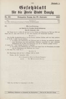 Gesetzblatt für die Freie Stadt Danzig.1935, Nr. 101 (27 September) - Ausgabe A